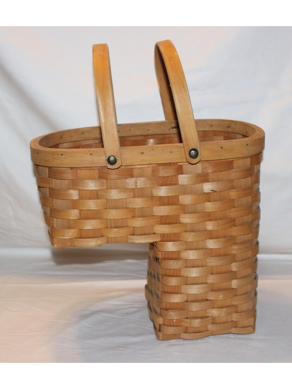 Vintage Handwoven Wooden Stair Step Basket Utility Storage Basket Carry Handle - Picture 2 of 5